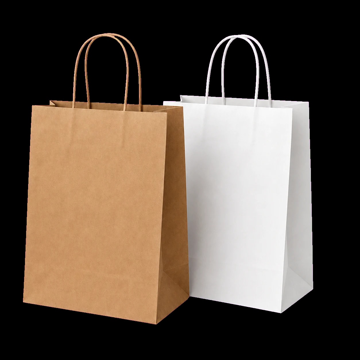 Sacolas kraft pardo e branco com alças